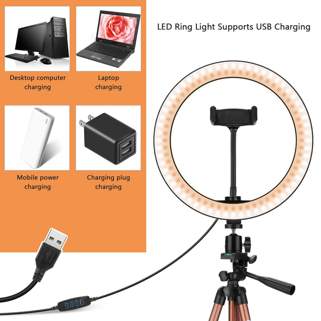 Apple Compatible Desktop Ring Light Tripod Fill Light