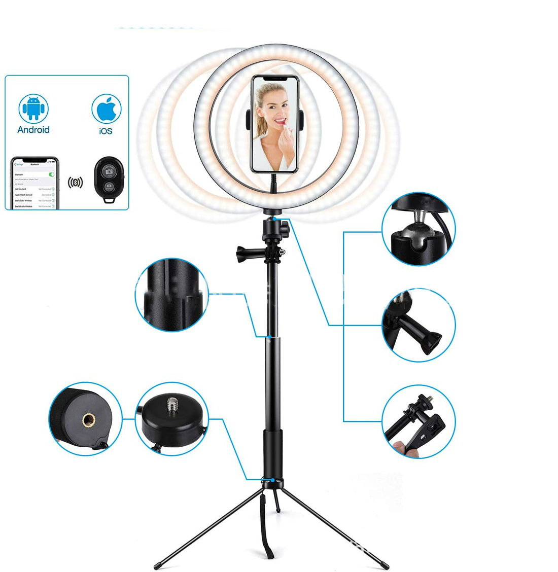 Apple Compatible 10 LED Ring Light Tripod Selfie Camera Stand