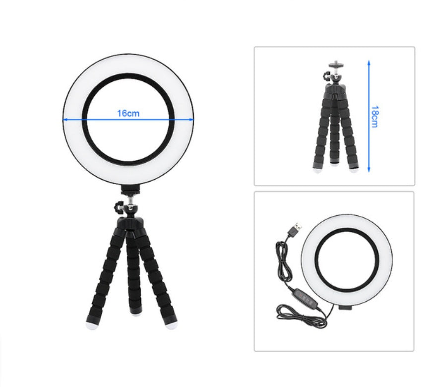 Apple Compatible 6 Inch LED Ring Light Octopus Tripod Fill Light Stand