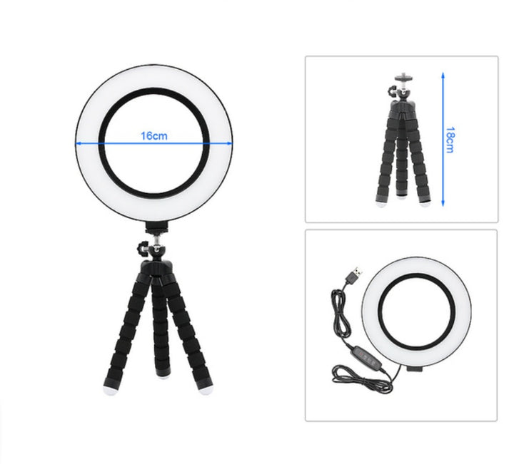 Apple Compatible 6 Inch LED Ring Light Octopus Tripod Fill Light Stand
