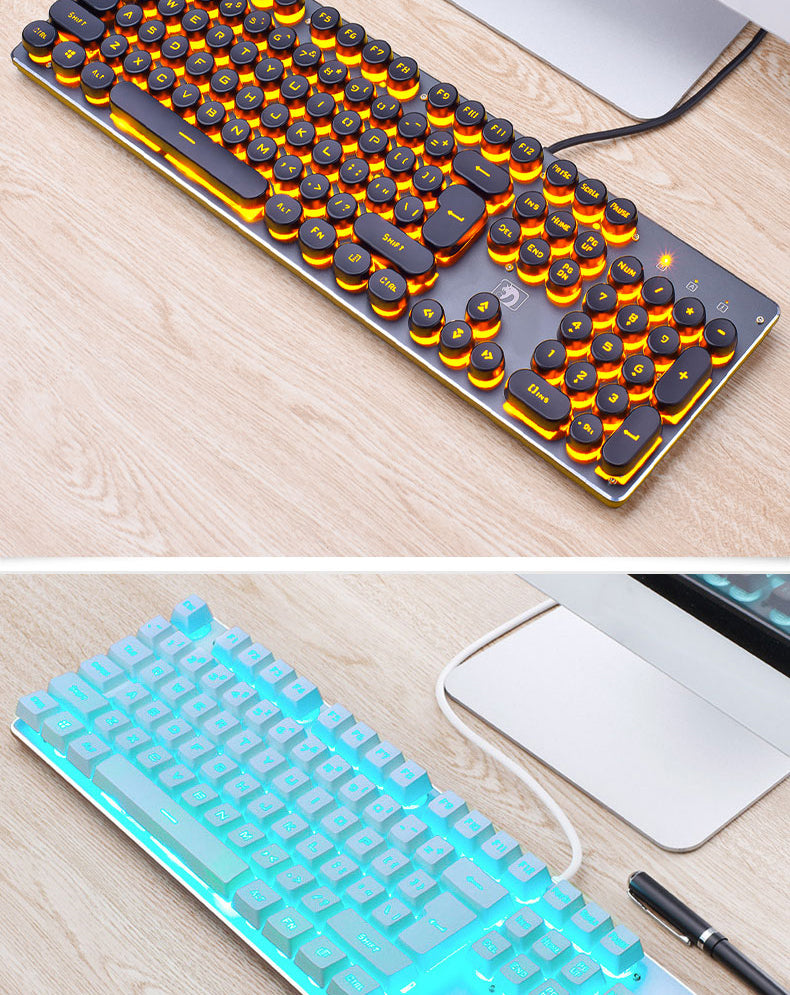 Wired Retro Gaming Keyboard Luminous Desktop Punk Keyboard