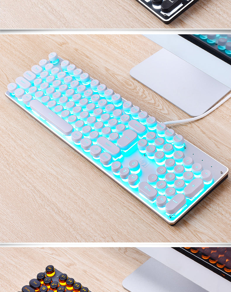 Wired Retro Gaming Keyboard Luminous Desktop Punk Keyboard