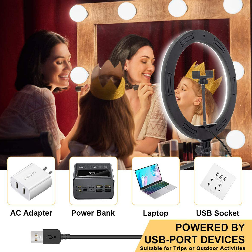 Apple Compatible Dimmable LED Ring Light Tripod USB Selfie Light
