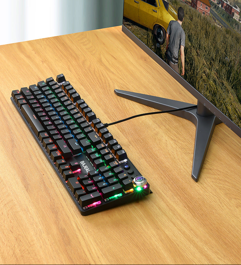 Metal Mechanical Gaming Keyboard Wired Green Switch Knob Backlit