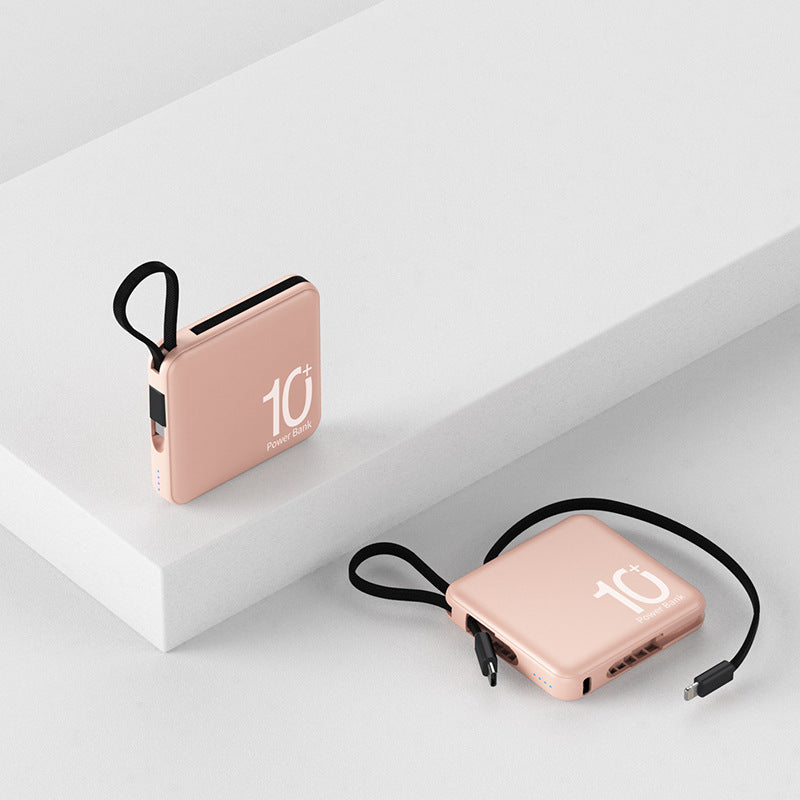 Ultra-Thin Mini Power Bank Large Capacity with Built-in Cable