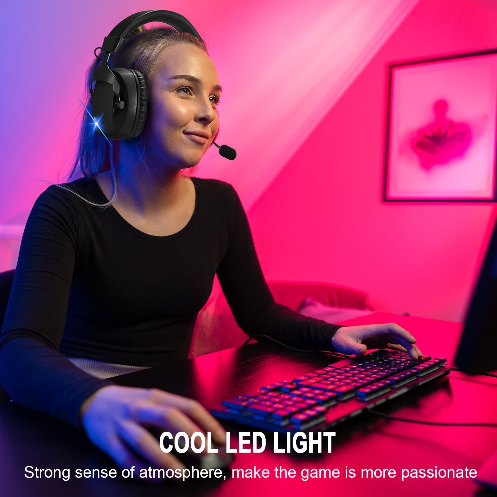 Over-Ear Bluetooth Gaming Headphones 2.4G Wireless Mic PS5 PC