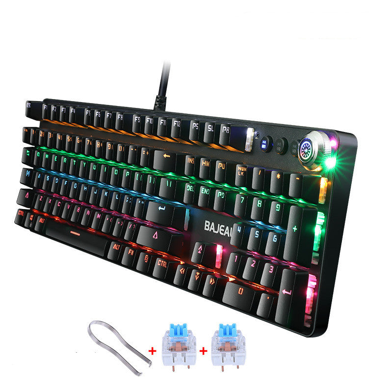 Metal Mechanical Gaming Keyboard Wired Green Switch Knob Backlit