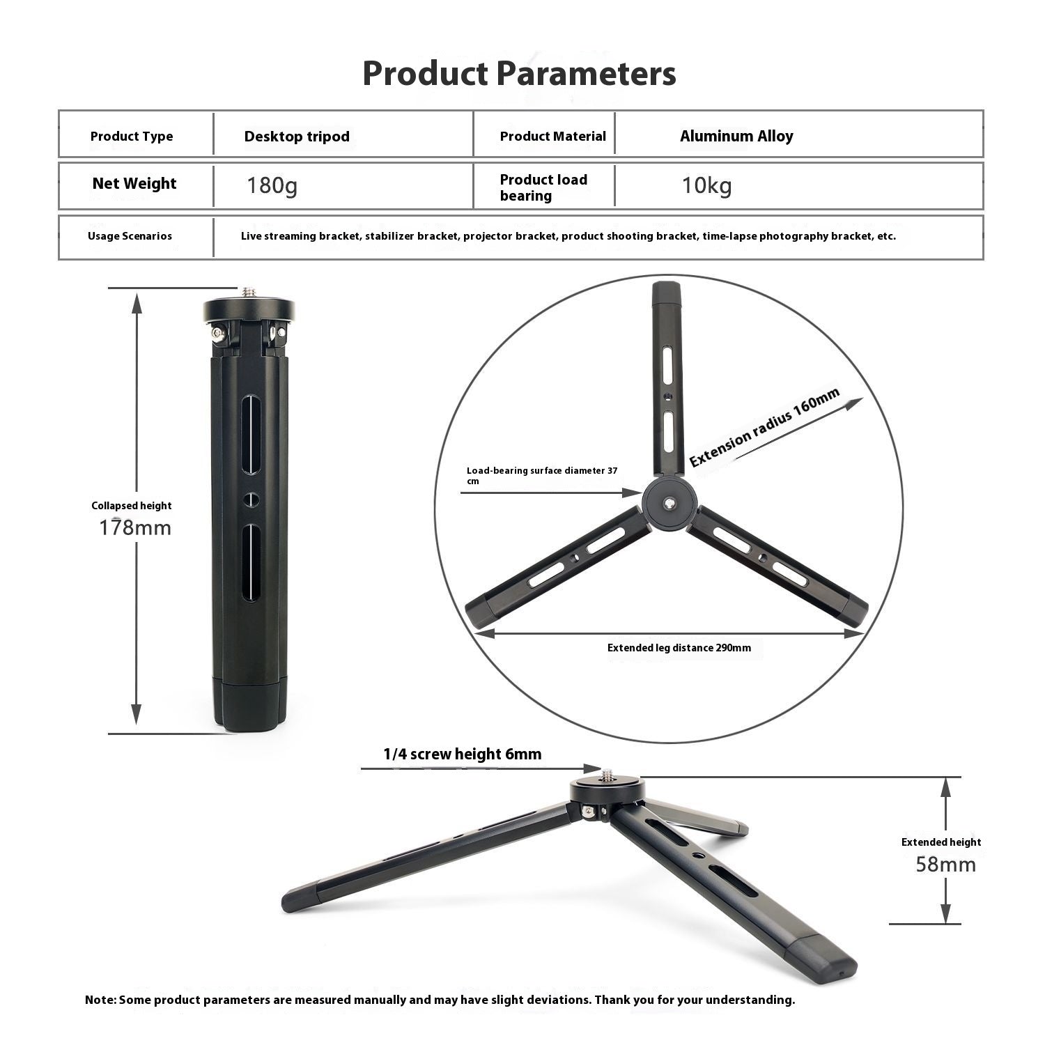 Aluminum Alloy Desktop Mini Tripod Phone Stand Bracket