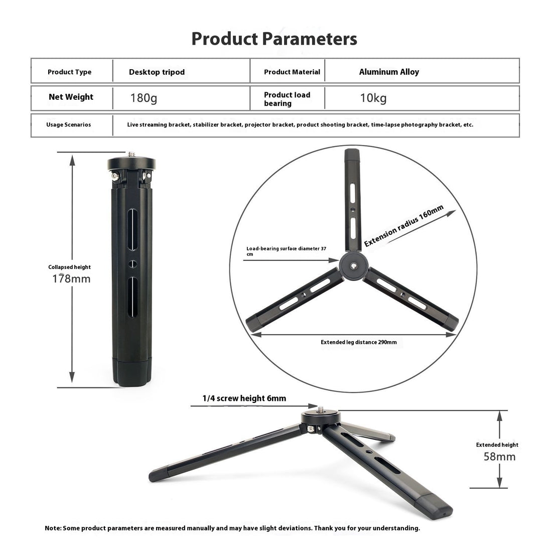 Aluminum Alloy Desktop Mini Tripod Phone Stand Bracket