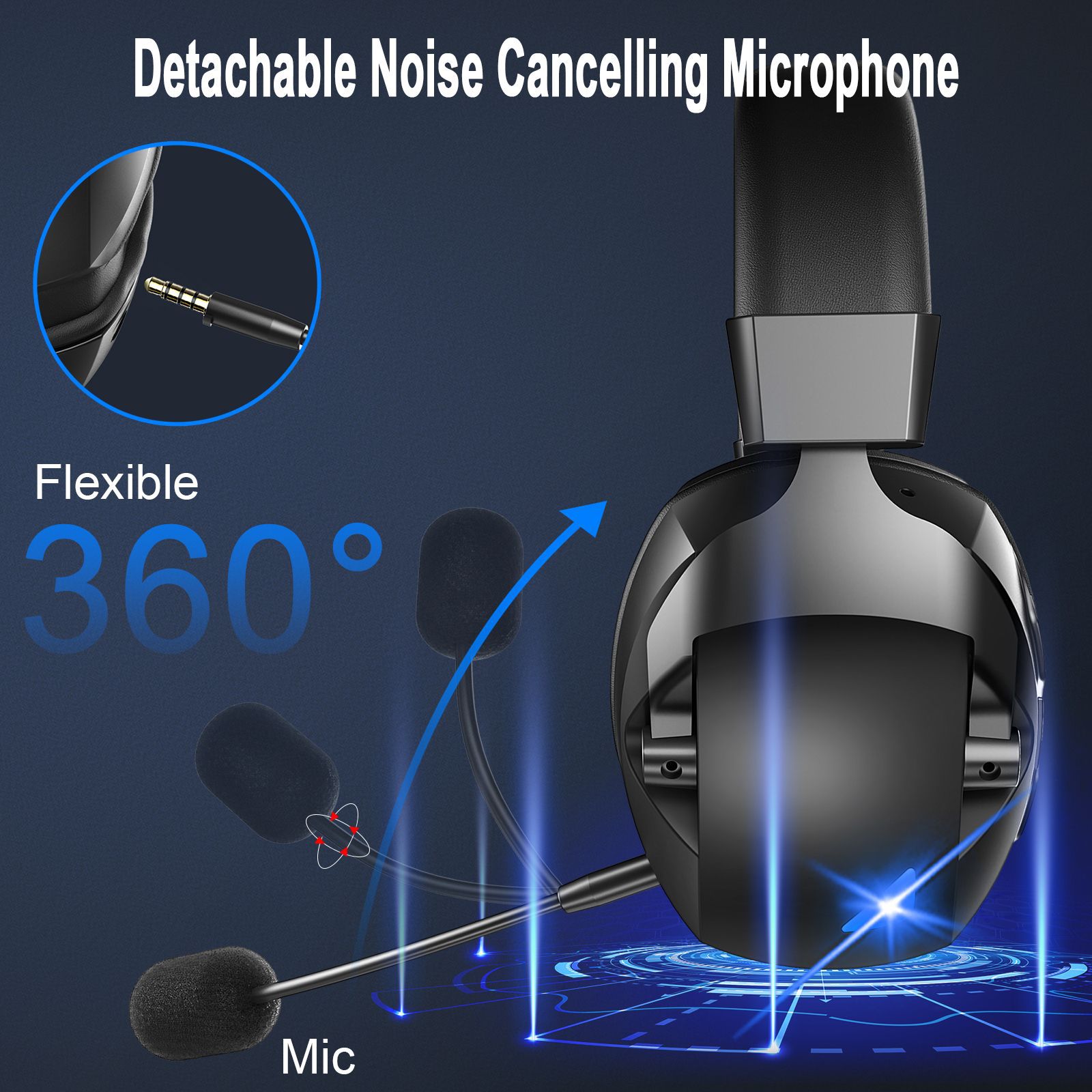 Over-Ear Bluetooth Gaming Headphones 2.4G Wireless Mic PS5 PC