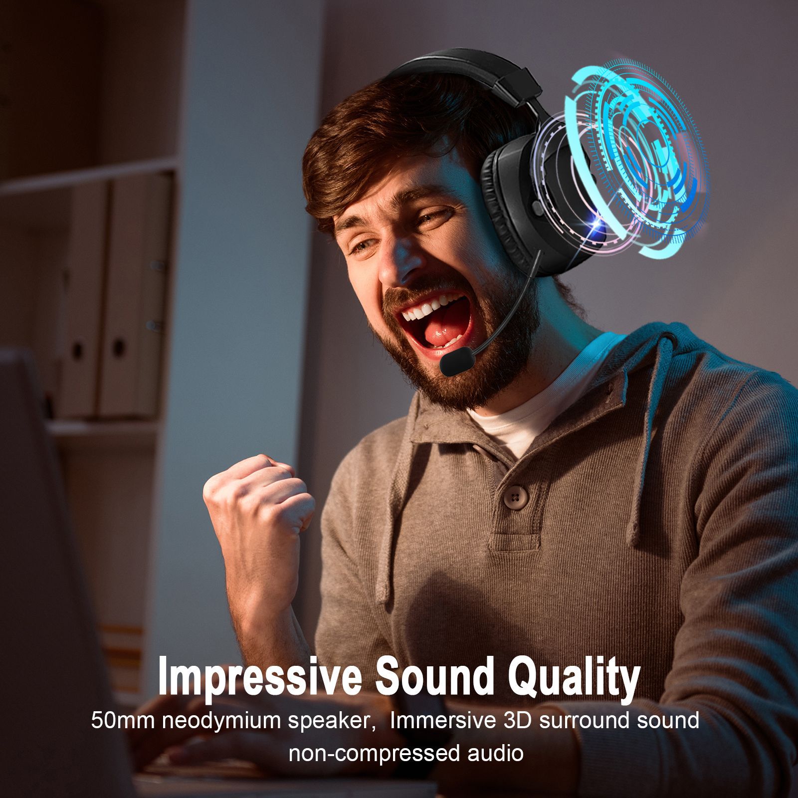 Over-Ear Bluetooth Gaming Headphones 2.4G Wireless Mic PS5 PC